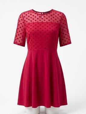 Dorothy Perkins Hot Pink/Red blend Polka Dot Mesh Yoke Skater Dress Size 14 US